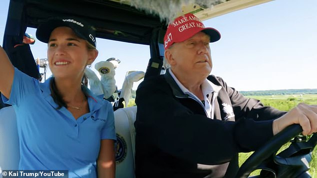 Kai Trump golfs with her grandfather President Donald Trump for a YouTube video