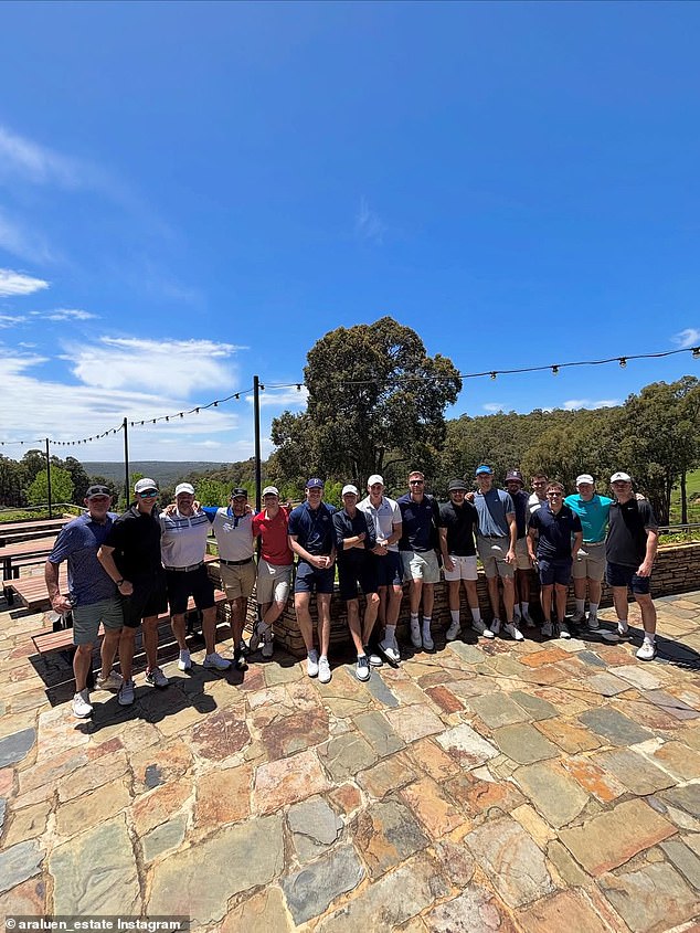 A large group of England squad members and past greats (pictured) dusted off their clubs  at the stunning course south-west of Perth