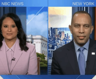 Kristen Welker (left) and Leader Jeffries (right) appearing on NBC's Meet the Press