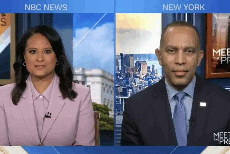 Kristen Welker (left) and Leader Jeffries (right) appearing on NBC's Meet the Press