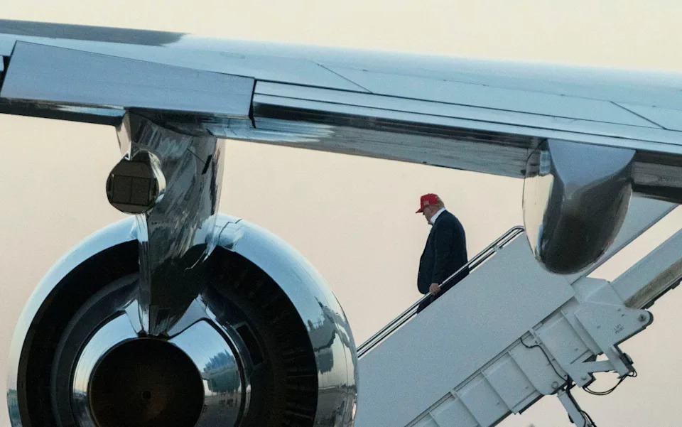 President Donald Trump arrives in West Palm Beach, Florida aboard Air Force One on Friday, November 29, 2019.