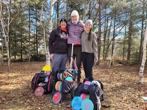 Rocks and trees were half the challenge for this half of the women’s pro division at the Nickel City Open Disc Golf Tournament in Coniston