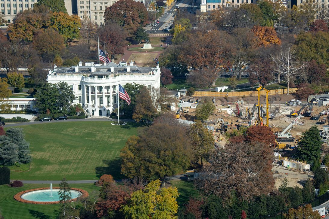 Construction crews continue work at the site of the the East Wing demolition, on November 14.