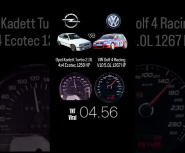 VW Golf 4 Racing V10 5.0L 1267 HP vs Opel Kadett Turbo 2.0L 4x4 Ecotec 1250 HP