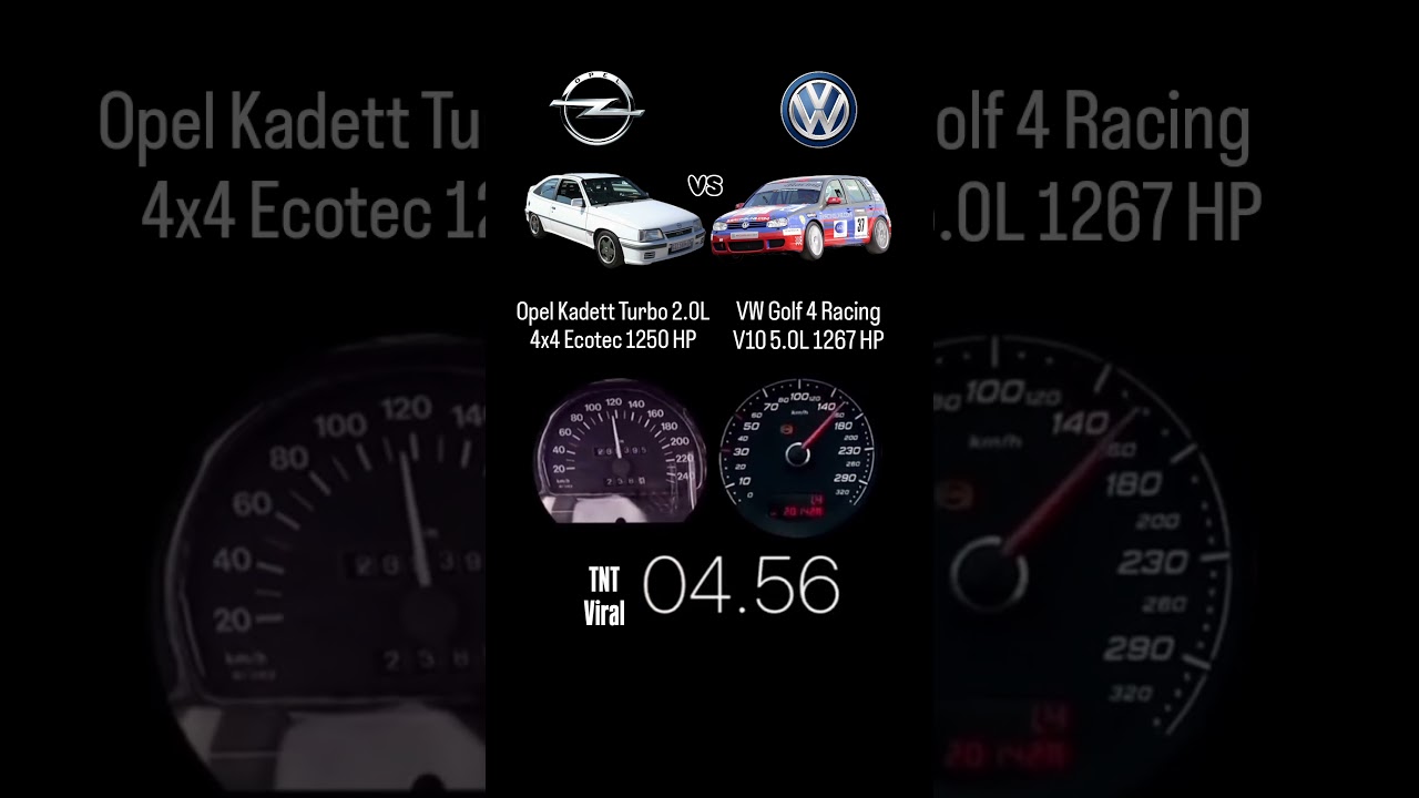 VW Golf 4 Racing V10 5.0L 1267 HP vs Opel Kadett Turbo 2.0L 4×4 Ecotec 1250 HP VW Golf 4 Racing V10 5.0L 1267 HP vs Opel Kadett Turbo 2.0L 4x4 Ecotec 1250 HP