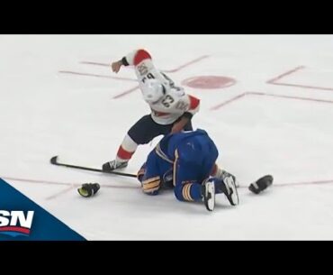 Brad Marchand Leaps On Rasmus Dahlin And Comes Away With His Helmet