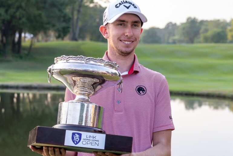 Tom McKibbin celebrates victory at the Hong Kong Open