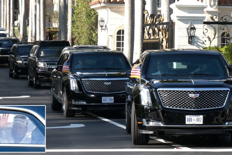 President Trump departs his golf club by motorcade, Air Force 1 pilots train on a Boeing 747