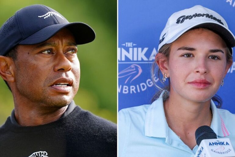 Tiger Woods gives advice to Kai Trump, 18, after US President's granddaughter's nightmare LPGA debut