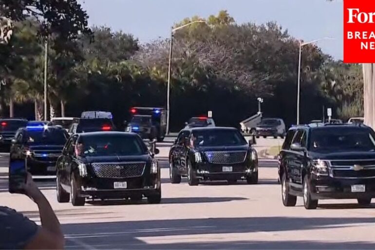 JUST IN: President Donald Trump Arrives At Trump International Golf Club In West Palm Beach, Florida
