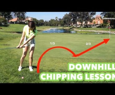 Downhill Lie Chipping | Golf with Aimee [명품스윙 에이미 조- 내리막 경사 칩샷 레슨 한국말 자막]
