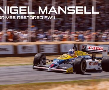 Nigel Mansell drives the Williams Honda FW11 at the Goodwood Festival of Speed
