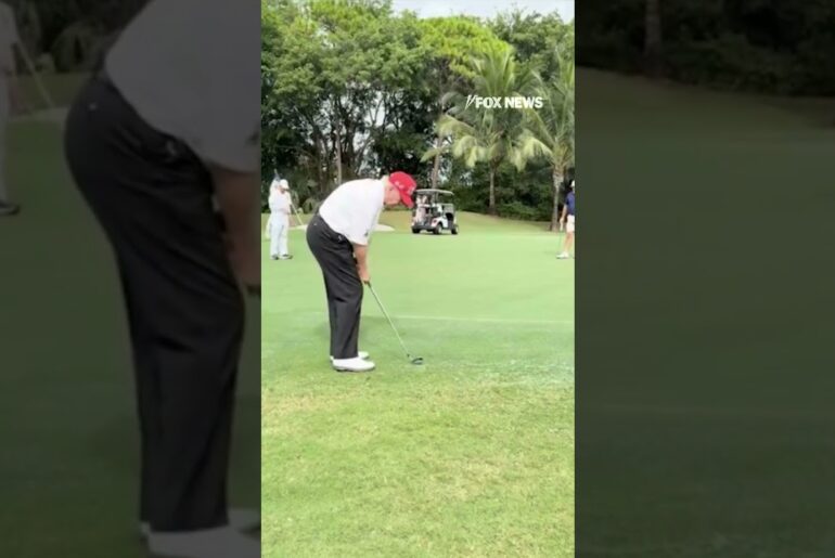 WATCH: Trump sinks a chip shot while golfing with sports legends #foxnews #news #us #fox