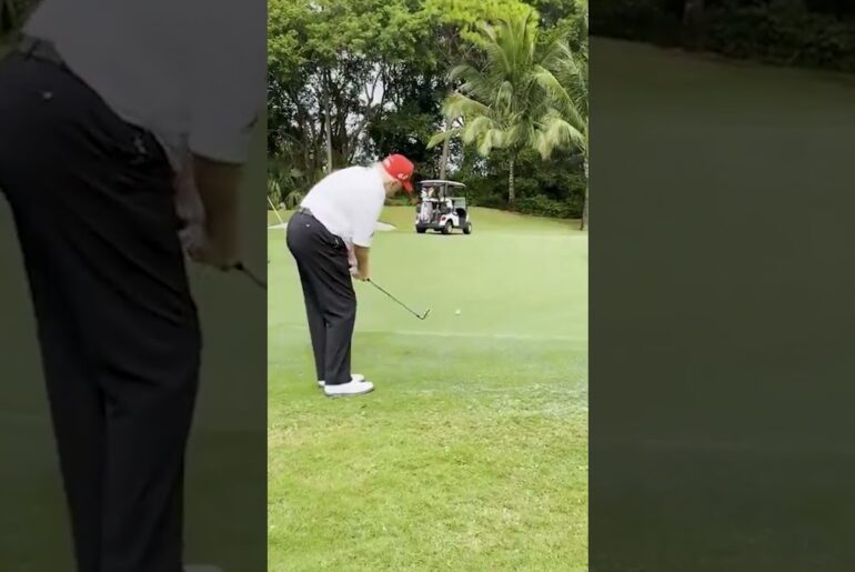 Trump sinks impressive chip shot in viral video