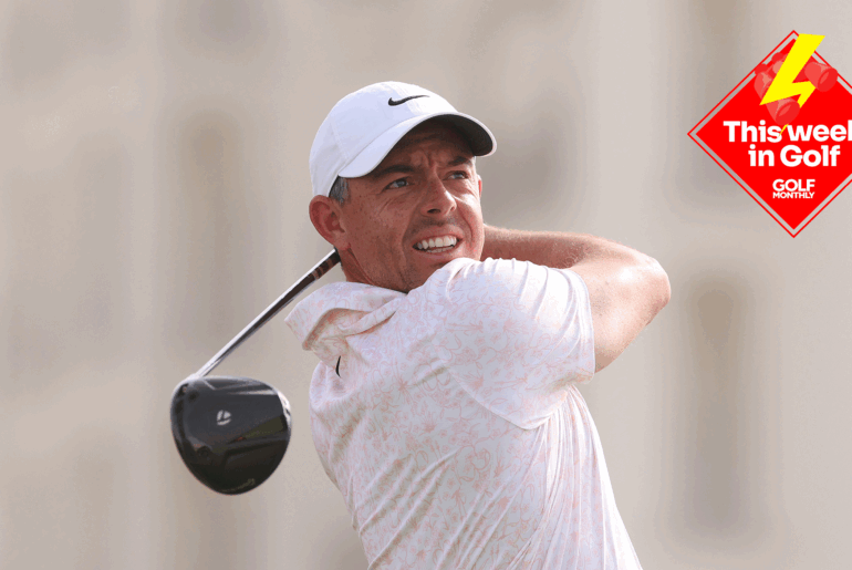 Rory McIlroy hits the new TaylorMade Qi4D driver in a practice round ahead of the Abu Dhabi HSBC Championship