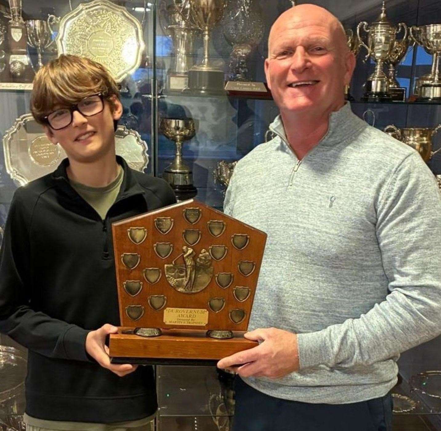 Mark Broadhurst and 12-year-old Emilio Lockhart won Saturday’s 17 hole adults and juniors’ foursomes Durovernum Cup