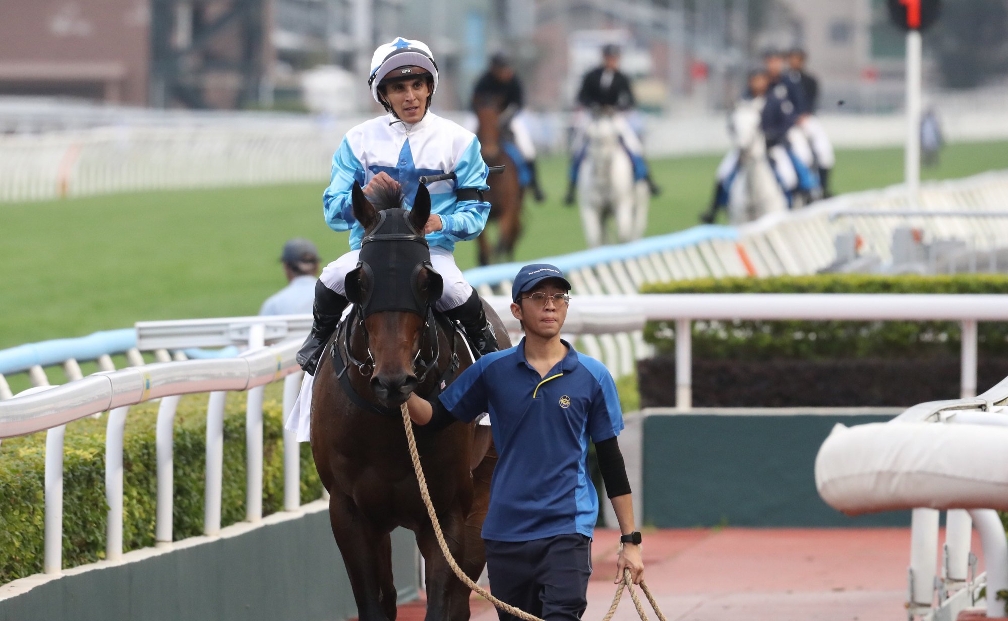 Keagan de Melo comes in after his final ride of his Hong Kong stint aboard Baby Crystal. Keagan de Melo comes in after his final ride of his Hong Kong stint aboard Baby Crystal.