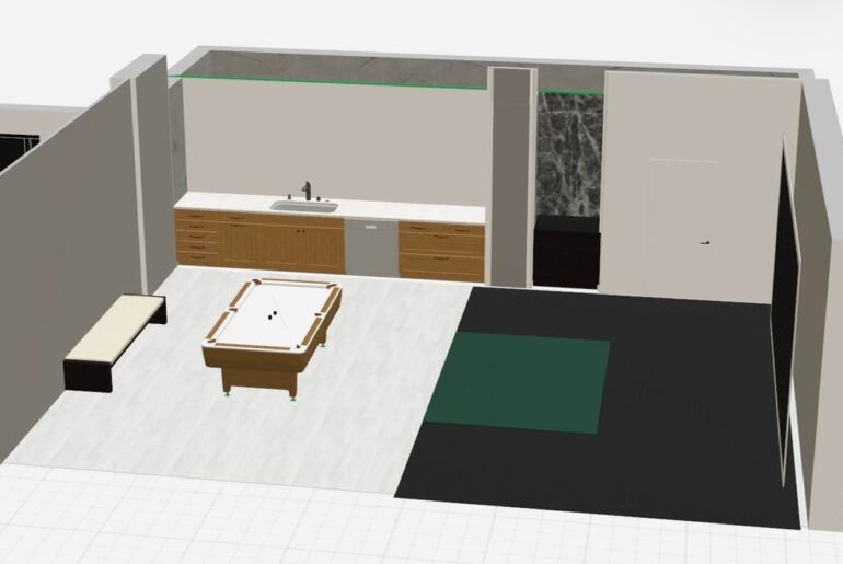 Pool table or sofa seating in sim room?