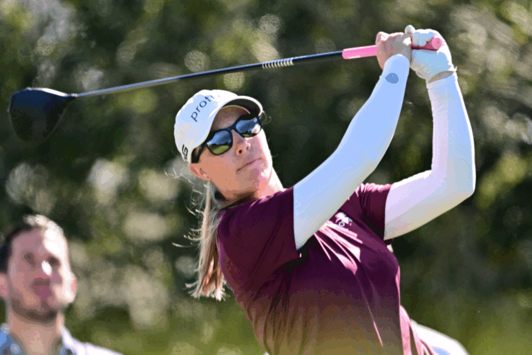 Jennifer Kupcho hits a drive during the final round of the 2025 The Annika