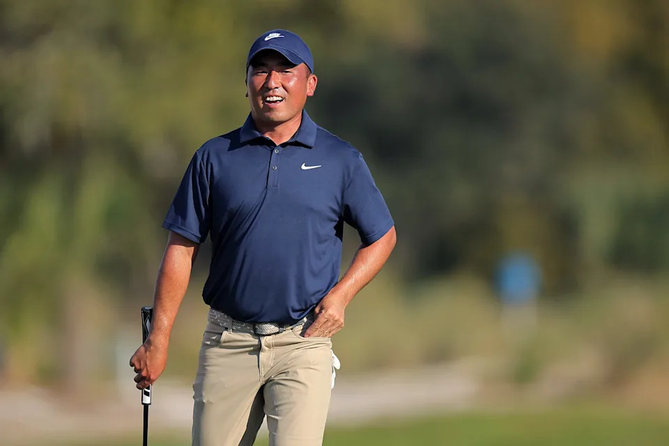 Doug Ghim looks on from the 17th green during the first round of the 2025 RSM Classic at Sea Island Resort Seaside Course.