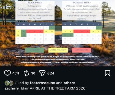 Tree Farm in SC hilariously opens tee times for Masters week at $1000 per round