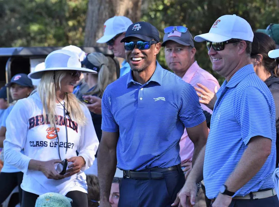 Elin Nordegren and Tiger Woods are all smiles as their son, Charlie Woods, and The Benjamin School win a state title.© Alex Peterman &sol; The Palm Beach Post &sol; USA TODAY NETWORK via Imagn Images