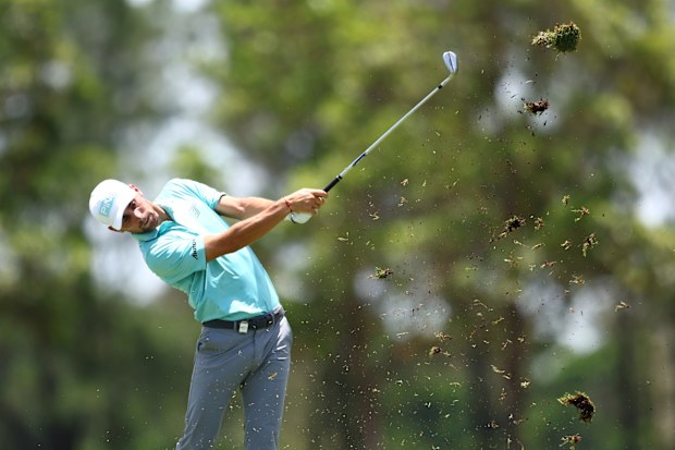 Joaquin Niemann plays his second shot on the third hole during day one of the Australian PGA Championship.