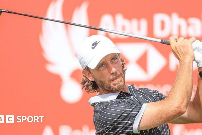 Tommy Fleetwood hitting a golf shot at the Abu Dhabi Championship