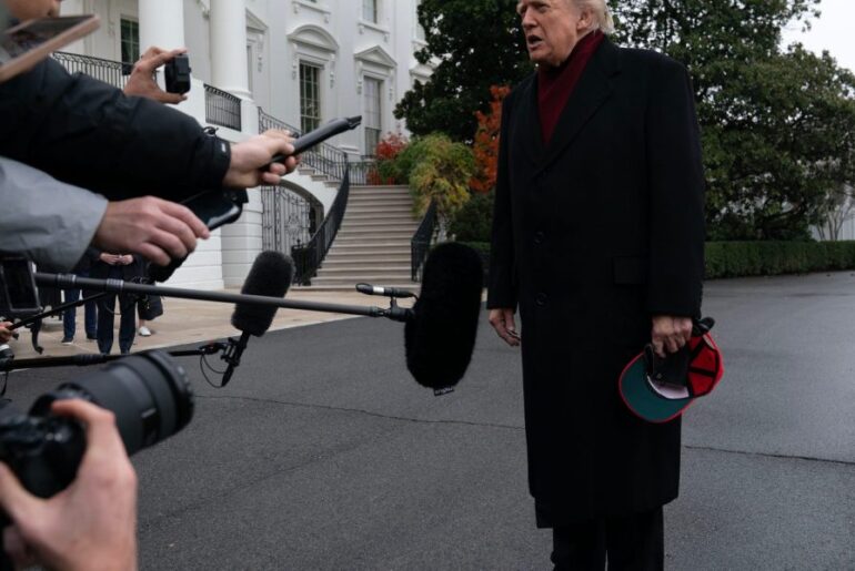 Bescarfed Trump tells reporters that Jack Nicklaus will 'do some work' on longtime presidential golf course