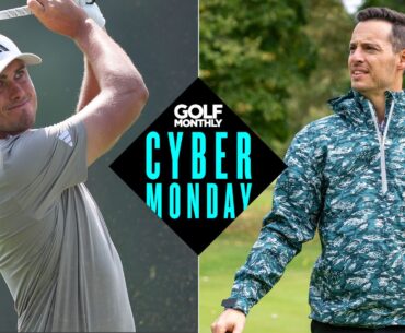 Ludvig Aberg and Joel Tadman with a Cyber Monday logo in the middle