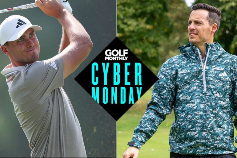 Ludvig Aberg and Joel Tadman with a Cyber Monday logo in the middle