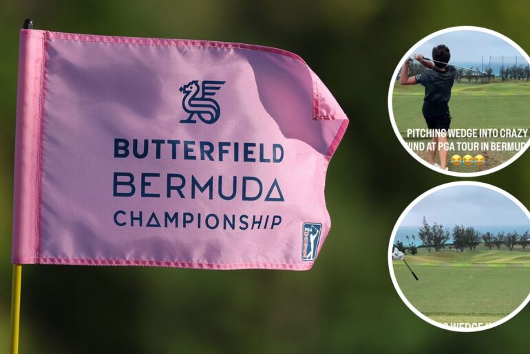 The Butterfield Bermuda Championship flag and insets of Jake Peacock