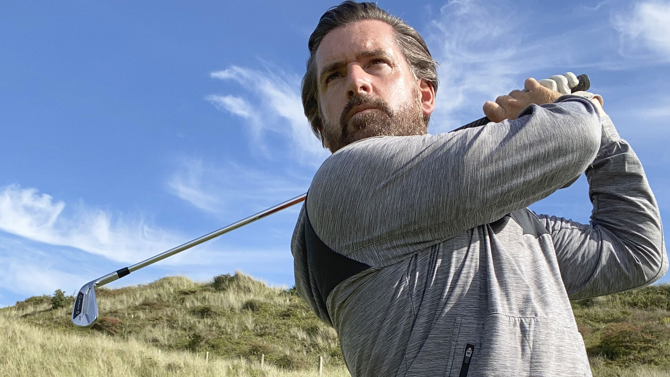 Photo of staff writer Joe Ferguson on his follow through with the Callaway Apex CB Iron