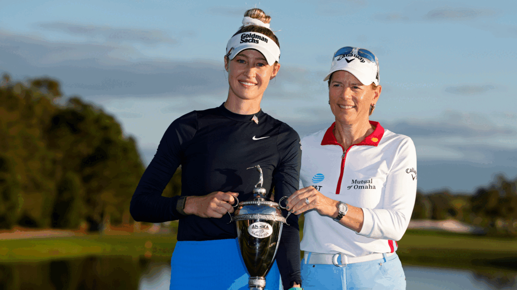 The Annika Full Prize Money Payout 2025 Nelly Korda and Annika Sorenstam pose with The Annika trophy after the former's win in 2024