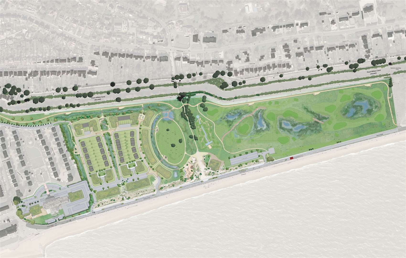 The Hythe Imperial Hotel and Hythe Golf Club sit along Princes Parade on the coastline; this map shows where the new homes could be built. Picture: GSE