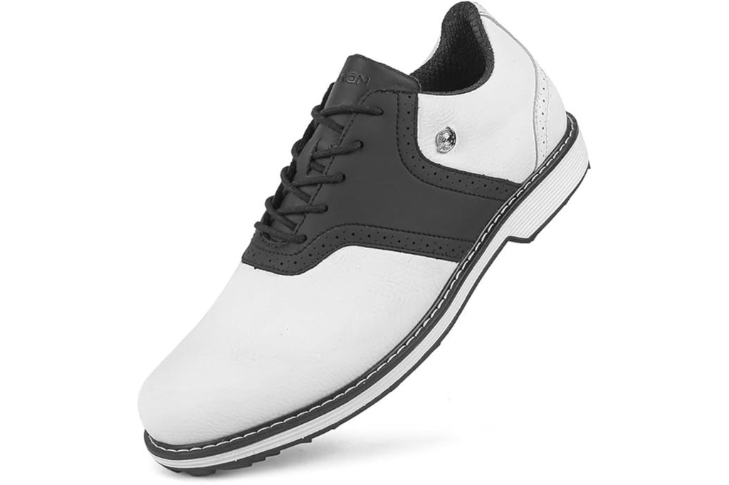 White and black golf shoe.