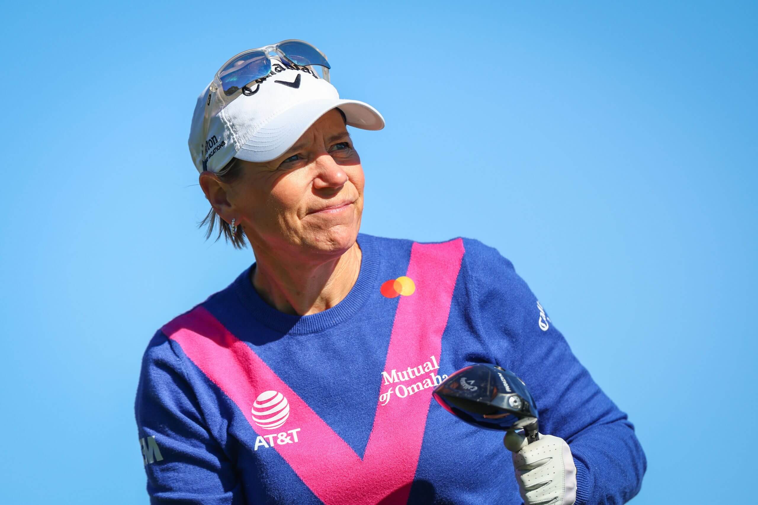 Annika Sorenstam watches her golf ball take flight during the pro-am round of the tournament bearing her name.