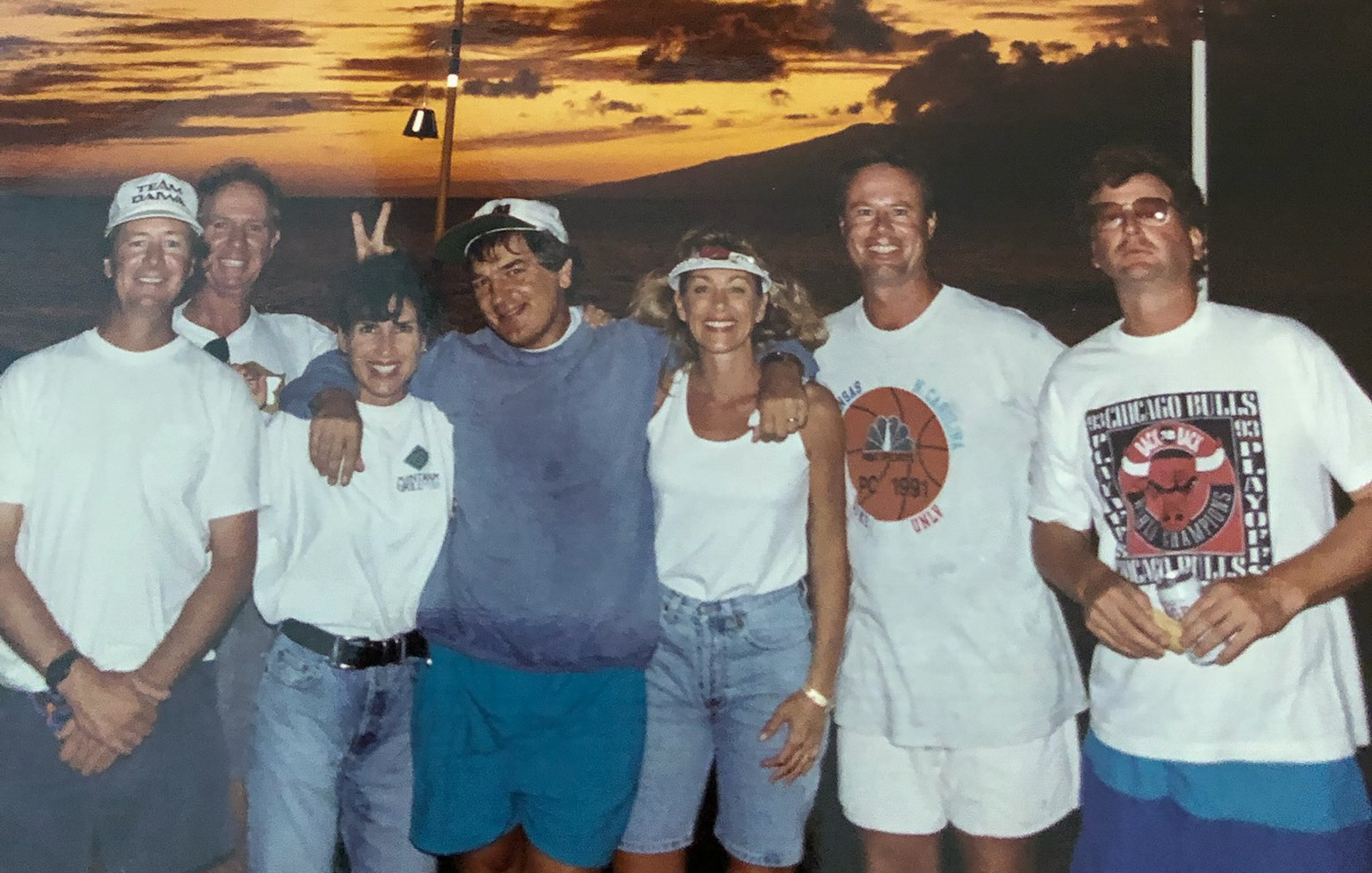 A group of Kapalua colleagues appear in this 1990s photo. From left, Doug Stacy, Dick McClean, Crisanne Zufelt, Paul Mancini, Debi Rolfing, Mark Rolfing and Marty Keiter are shown at the Rolfing's ranch in Montana. Courtesy photo