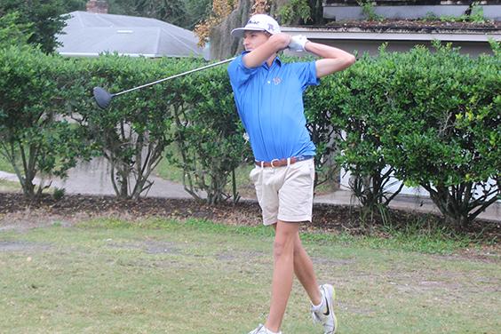 Palatka's Luke Meredith tees off on the first hole during Tuesday's District 4-2A tournament at the Palatka Municipal Golf Club. The Panthers will compete in the Region 1-2A championship at 8 a.m. Tuesday at The Golf Club of Fleming Island. (MARK BLUMENTHAL / Palatka Daily News)