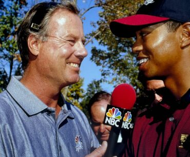 Mark Rolfing interviewed Tiger Woods at the 2000 Presidents Cup at Robert Trent Jones Golf Club in Gainesville, Va. Courtesy photo