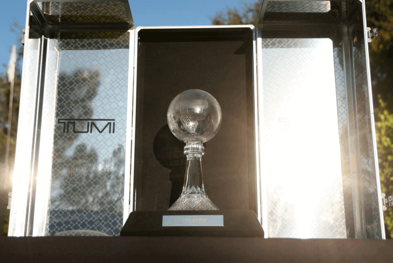 A general view of the CME Group Tour Championship inside its metal trophy case