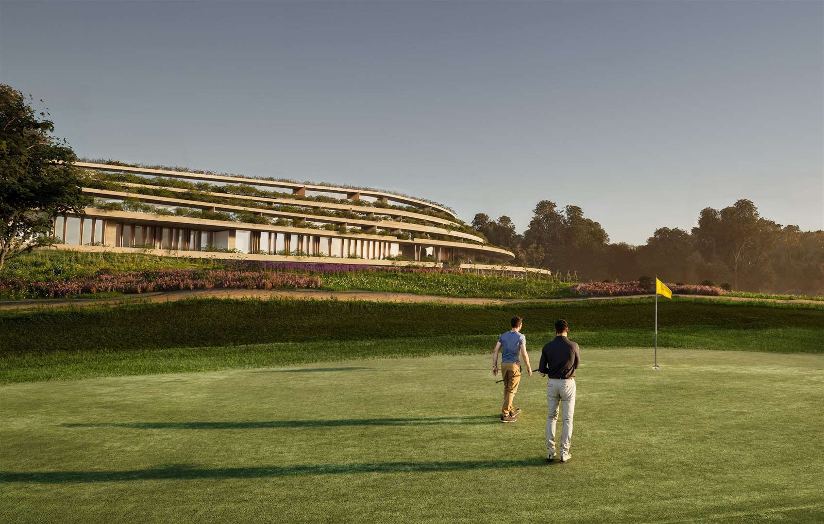 The view of the hotel from the first hole green. Picture: Holloway Studio