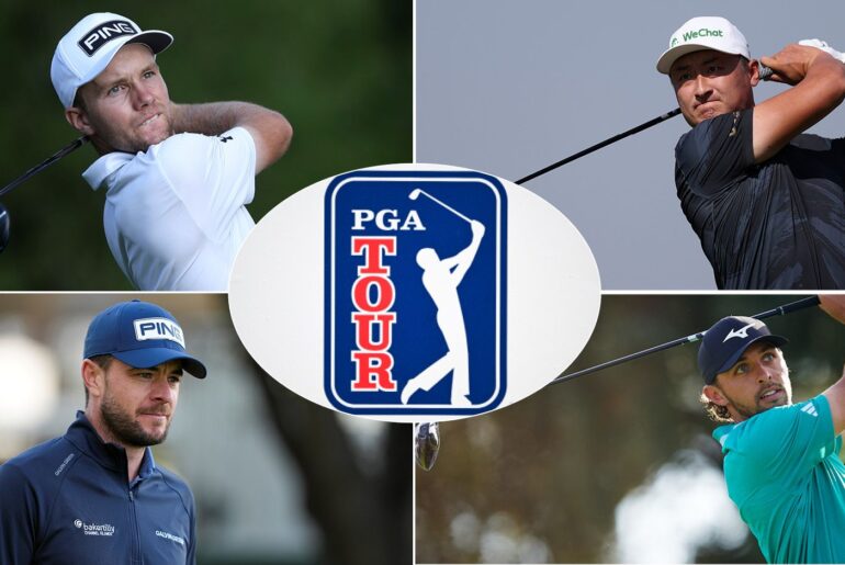 A PGA Tour card logo with four players around it