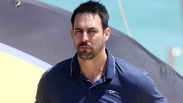 PERTH, AUSTRALIA - OCTOBER 15: Mitchell Johnson speaks to media about the T20 World Cup at Scarborough Beach on October 15, 2022 in Perth, Australia. (Photo by Faith Moran/GC Images)