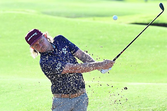 Cameron Smith plays a bunker shot on Thursday.