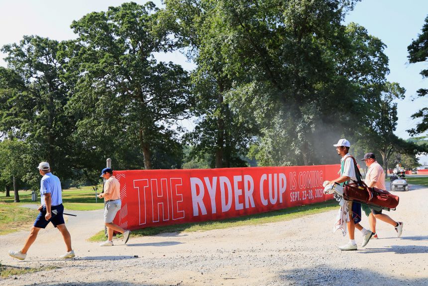 Golfers play at Bethpage State Park Golf Course during construction on August 11, in Farmingdale, New York.