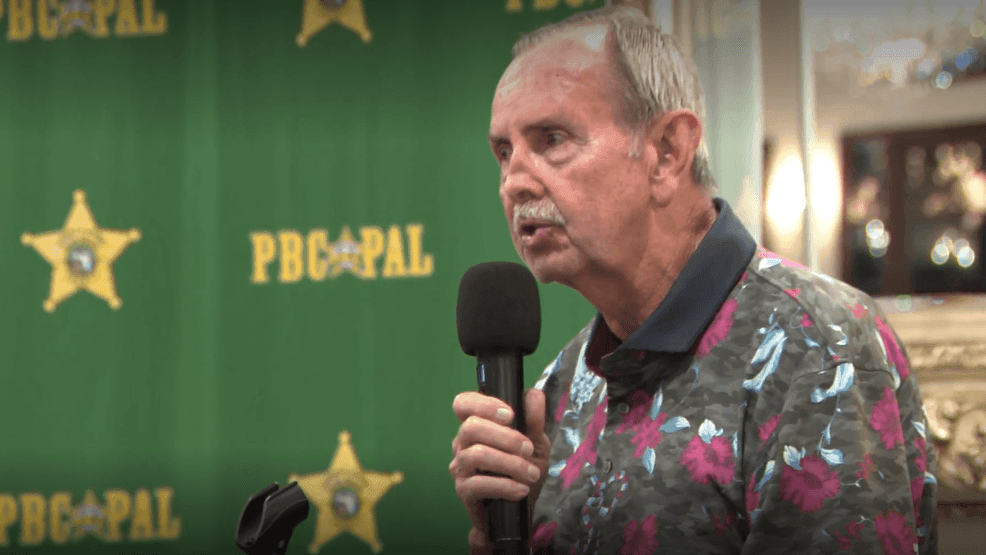 Palm Beach County Sheriff Ric Bradshaw speaks on the impact of PAL programs at the annual tournament banquet at Trump International Golf Club in West Palm Beach, Friday November 14, 2025. (WPEC)