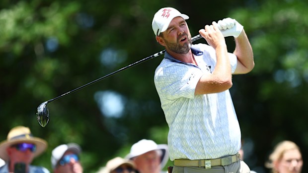 Australia's Marc Leishman tees off.