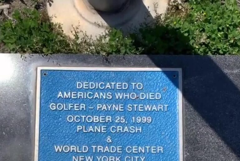 Anyone know anything about this random Payne Stewart + 9/11 combo memorial plaque?  I believe it's in Lorain, Ohio.   Can't find any info online...