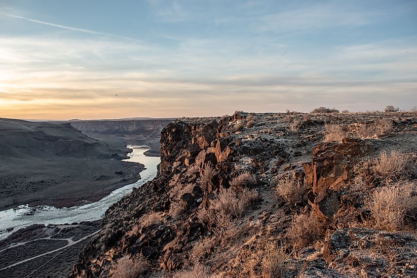 Kuna, Idaho, Sunset Canyon River Landscape. 
